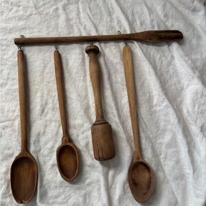 Vintage Wooden Kitchen Utensil Set Decor